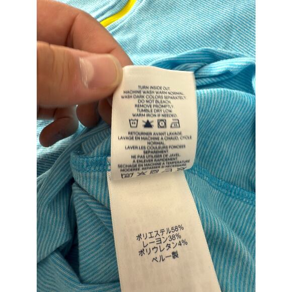 Lands End Sz M Striped 1/4 Zip Polo Top Blue Short Sleeve Casual Collar Stretch - Picture 7 of 8